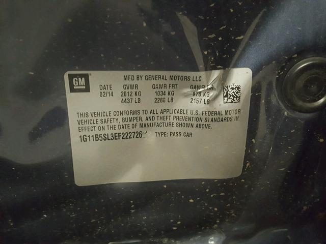 1G11B5SL3EF222726 - 2014 CHEVROLET MALIBU LS ლურჯი ფოტო 10