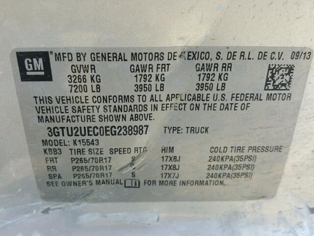 3GTU2UEC0EG238987 - 2014 GMC SIERRA SILVER photo 10