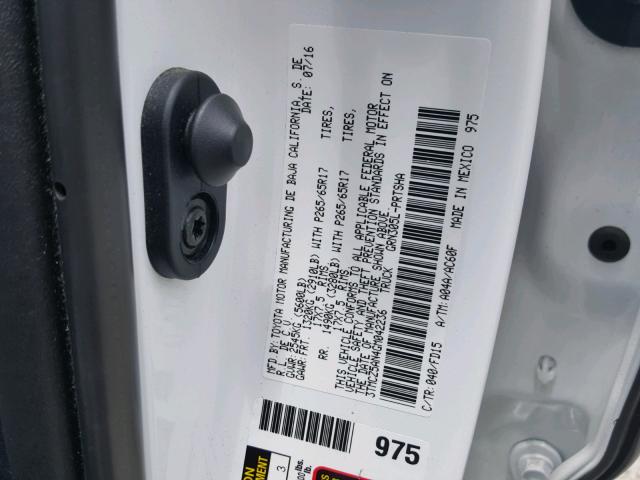 3TMCZ5AN4GM042236 - 2016 TOYOTA TACOMA DOU WHITE photo 10