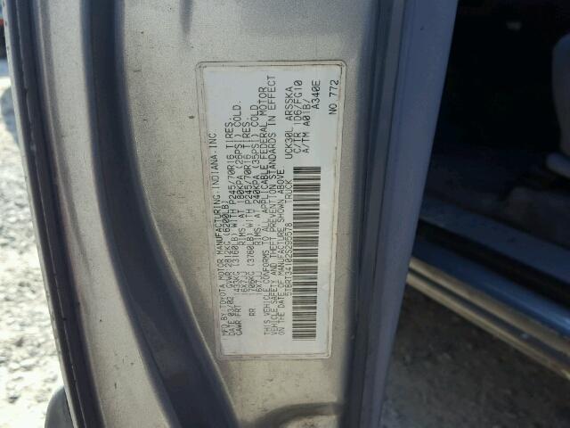 5TBRT34102S295578 - 2002 TOYOTA TUNDRA ACC SILVER photo 10