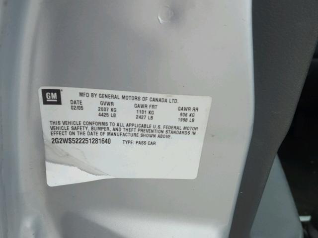 2G2WS522251281640 - 2005 PONTIAC GRAND PRIX SILVER photo 10