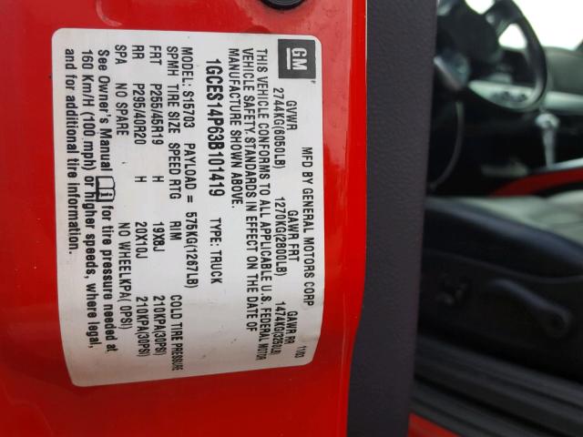 1GCES14P63B101419 - 2003 CHEVROLET SSR 红色 照片 10