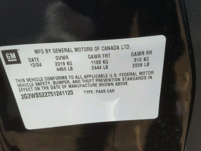 2G2WS522751241120 - 2005 PONTIAC GRAND PRIX BLACK photo 10