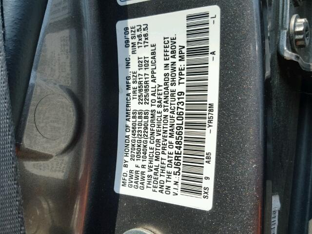 5J6RE48569L067319 - 2009 HONDA CR-V EX ნაცრისფერი ფოტო 10