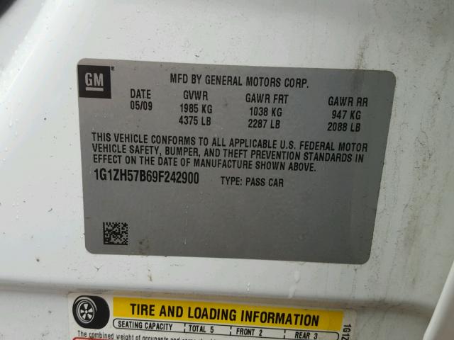 1G1ZH57B69F242900 - 2009 CHEVROLET MALIBU 1LT WHITE photo 10