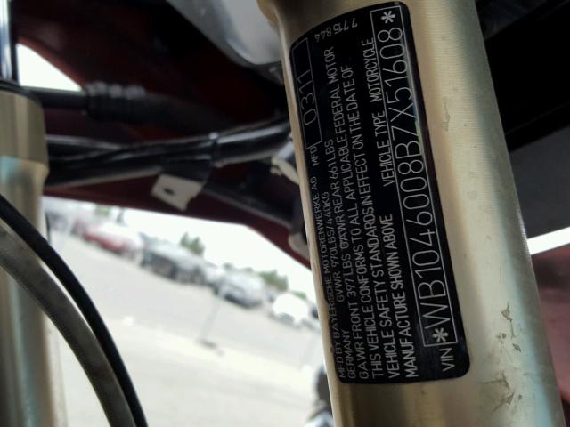 WB1046008BZX51608 - 2011 BMW R1200 GS RED photo 10