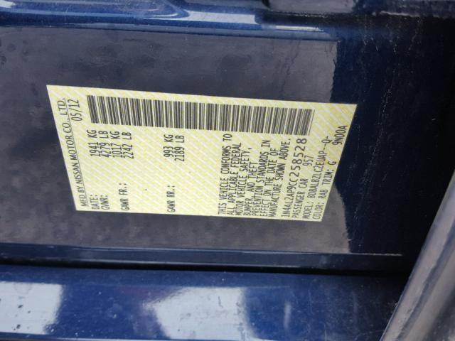 1N4AL2AP9CC258528 - 2012 NISSAN ALTIMA BAS Синий фото 10