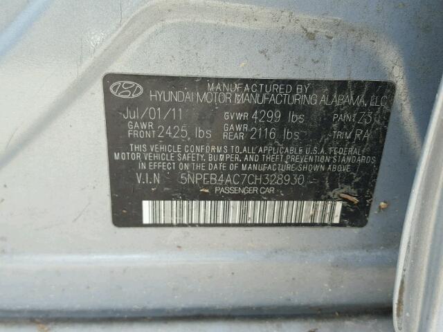 5NPEB4AC7CH328930 - 2012 HYUNDAI SONATA GLS SILVER photo 10