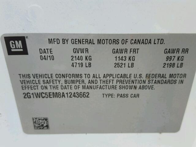 2G1WC5EM8A1243662 - 2010 CHEVROLET IMPALA LTZ WHITE photo 10