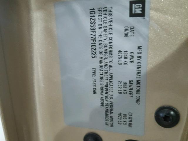 1G1ZS58F77F102225 - 2007 CHEVROLET MALIBU LS GOLD photo 10