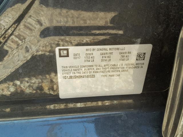 1G1JB5SH8H4148523 - 2017 CHEVROLET SONIC LS 石墨色 照片 10