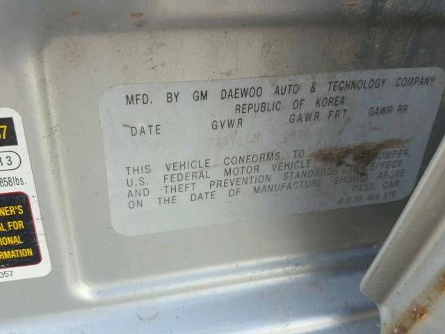 KL1TD62685B458233 - 2005 CHEVROLET AVEO BASE Күміс фото 10