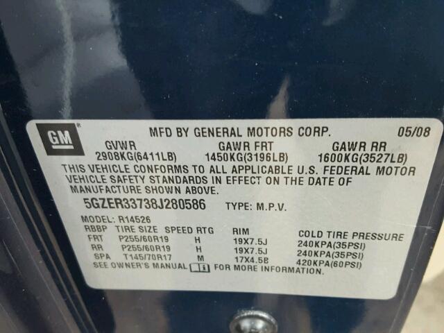 5GZER33738J280586 - 2008 SATURN OUTLOOK XR ლურჯი ფოტო 10