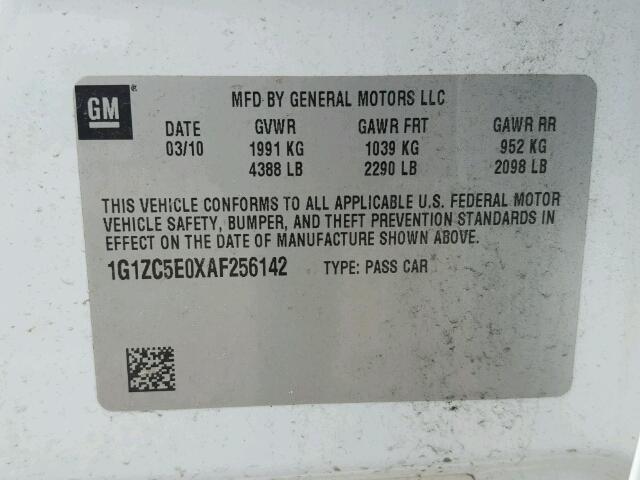 1G1ZC5E0XAF256142 - 2010 CHEVROLET MALIBU 1LT WHITE photo 10