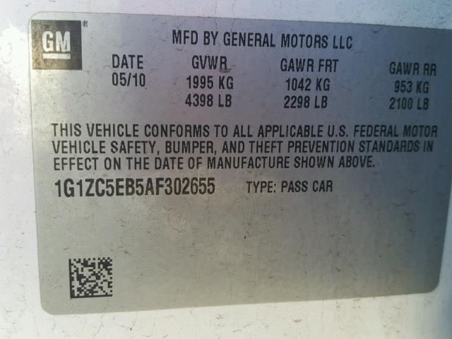 1G1ZC5EB5AF302655 - 2010 CHEVROLET MALIBU 1LT 白色 照片 10