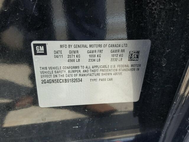 2G4GN5ECXB9182634 - 2011 BUICK REGAL BLACK photo 10