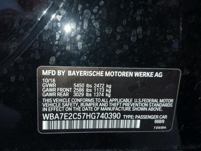 WBA7E2C57HG740390 - 2017 BMW 740 I BLACK photo 10