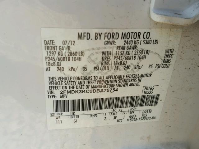 2FMDK3KC0DBA75754 - 2013 FORD EDGE LIMIT WHITE photo 10