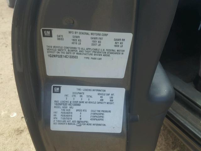 1G2NF52E14C133563 - 2004 PONTIAC GRAND AM S GRAY photo 10