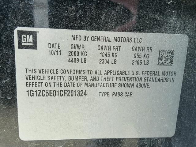 1G1ZC5E01CF201324 - 2012 CHEVROLET MALIBU 1LT შავი ფოტო 10