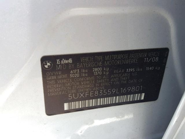 5UXFE83559L169801 - 2009 BMW X5 XDRIVE4 فضي صورة 10