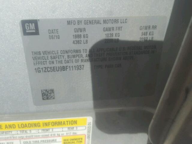 1G1ZC5EU9BF111937 - 2011 CHEVROLET MALIBU 1LT SILVER photo 10