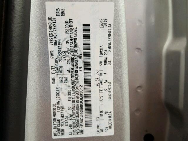 1FMCU9G98DUB95012 - 2013 FORD ESCAPE SE SILVER photo 10