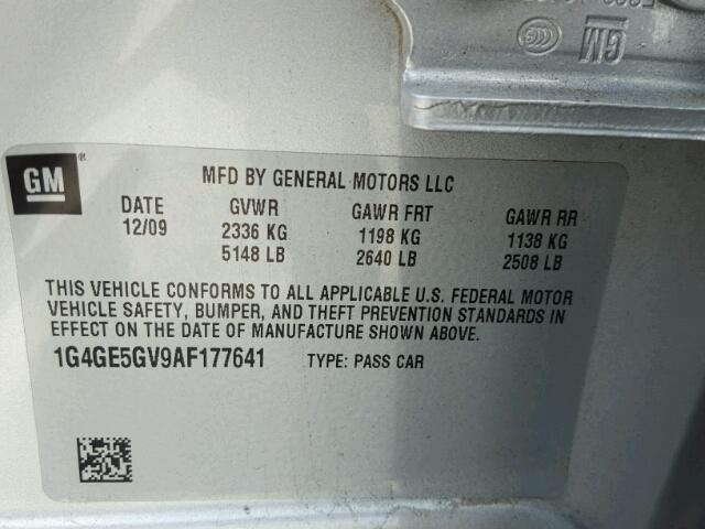 1G4GE5GV9AF177641 - 2010 BUICK LACROSSE C SILVER photo 10