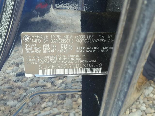 5UXFG2C5XBLX06160 - 2011 BMW X6 XDRIVE3 BLUE photo 10