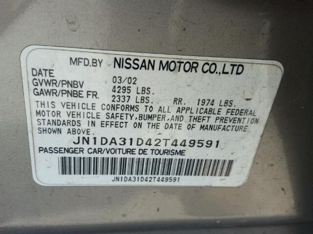 JN1DA31D42T449591 - 2002 NISSAN MAXIMA GLE GOLD photo 10