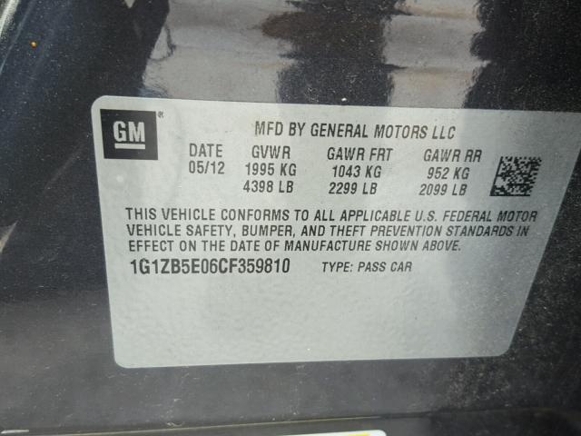 1G1ZB5E06CF359810 - 2012 CHEVROLET MALIBU LS Qara foto 10