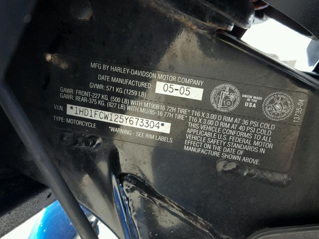 1HD1FCW125Y673304 - 2005 HARLEY-DAVIDSON FLHTCUI Көк фото 10