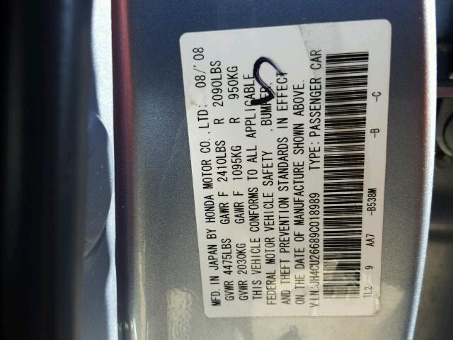 JH4CU26689C018989 - 2009 ACURA TSX BLUE photo 10