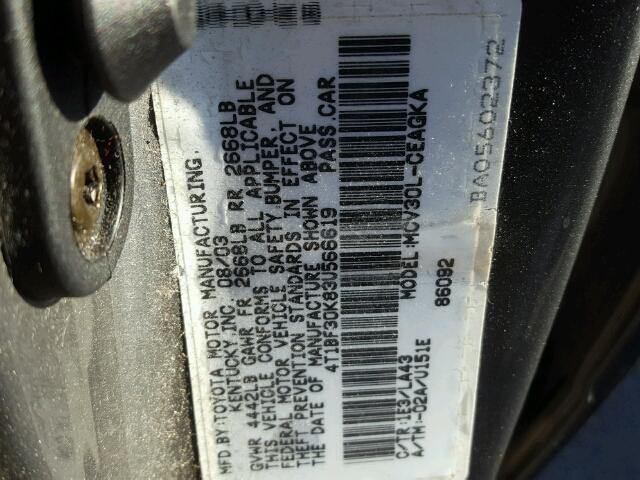 4T1BF30K83U566619 - 2003 TOYOTA CAMRY BROWN photo 10