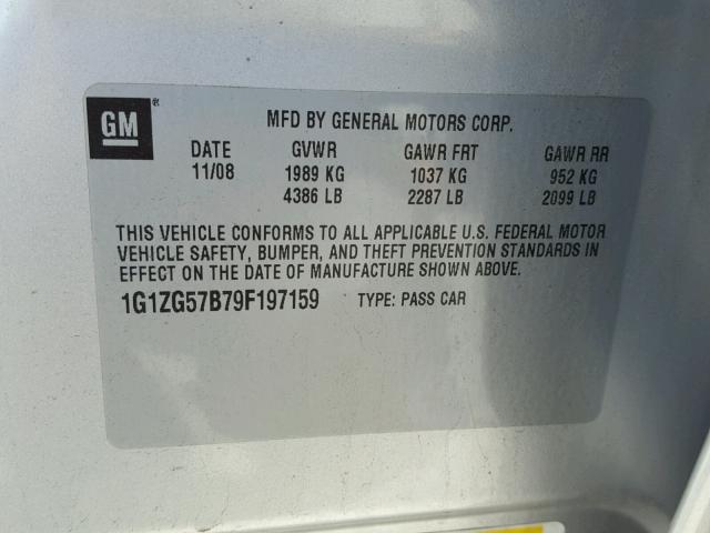 1G1ZG57B79F197159 - 2009 CHEVROLET MALIBU LS ვერცხლისფერი ფოტო 10