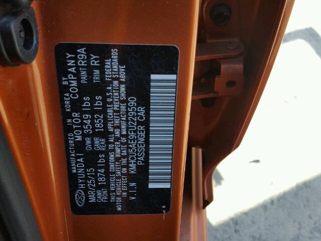 KMHCU5AE9FU229590 - 2015 HYUNDAI ACCENT ORANGE photo 10