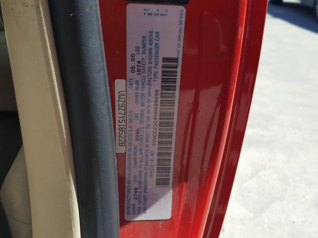 3VWCC21C4YM499268 - 2000 VOLKSWAGEN NEW BEETLE 红色 照片 10