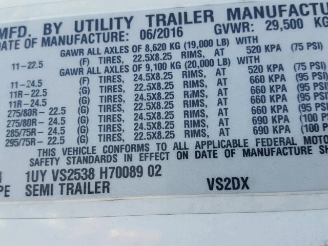 1UYVS2538H7008902 - 2017 UTILITY TRAILER WHITE photo 10