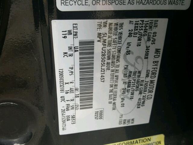 5LMFU28505LJ21457 - 2005 LINCOLN NAVIGATOR BLACK photo 10