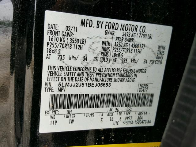 5LMJJ2J51BEJ05653 - 2011 LINCOLN NAVIGATOR 黑色 照片 10