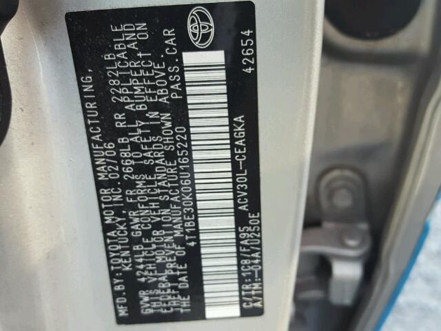 4T1BE30K06U165220 - 2006 TOYOTA CAMRY LE SILVER photo 10