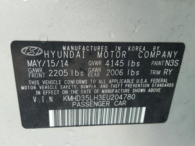 KMHD35LH3EU204780 - 2014 HYUNDAI ELANTRA GT SILVER photo 10