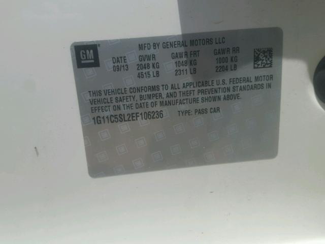 1G11C5SL2EF106236 - 2014 CHEVROLET MALIBU 1LT 白色 照片 10
