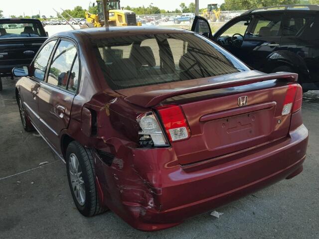 2HGES26725H570232 - 2005 HONDA CIVIC EX BURGUNDY photo 3