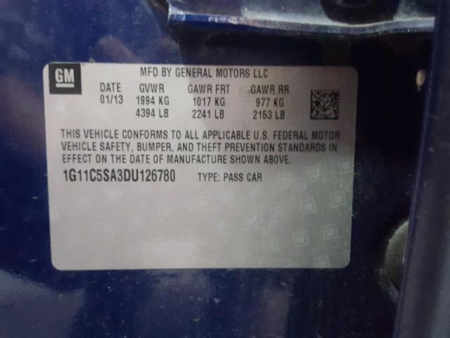 1G11C5SA3DU126780 - 2013 CHEVROLET MALIBU 1LT BLUE photo 10