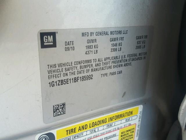 1G1ZB5E11BF185992 - 2011 CHEVROLET MALIBU LS SILVER photo 10