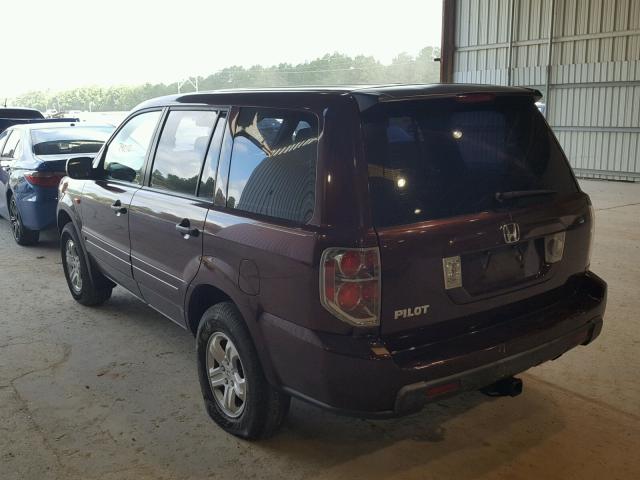 5FNYF28197B002674 - 2007 HONDA PILOT LX MAROON photo 3