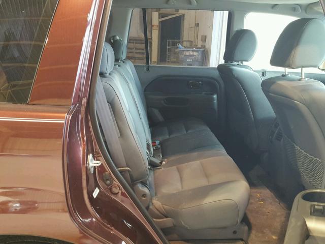 5FNYF28197B002674 - 2007 HONDA PILOT LX MAROON photo 6