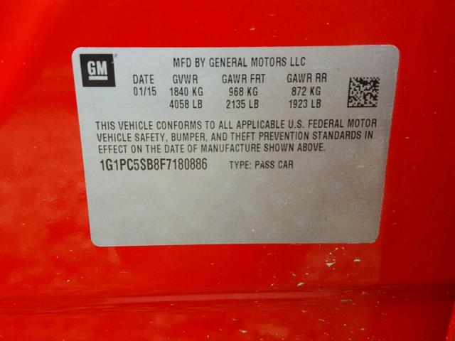 1G1PC5SB8F7180886 - 2015 CHEVROLET CRUZE LT RED photo 10