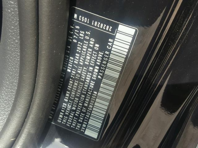 3VW817AU7GM003556 - 2016 VOLKSWAGEN GOLF BASE BLACK photo 10